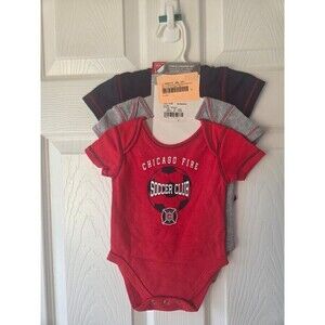 MLS Chicago Fire Soccer Baby 0-18M Set 3pc NWT Bodysuits Football 100% Cotton